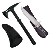 Set Topor Survivor 39 cm si Cutit de vanatoare 28 cm ,  negru ,husa inclusa