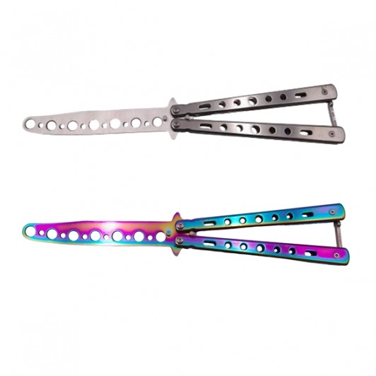 Set doua briceaguri fluture de antrenament , Rainbow Distortion, otel inoxidabil Set doua briceaguri fluture de antrenament , Rainbow Distortion, otel inoxidabil