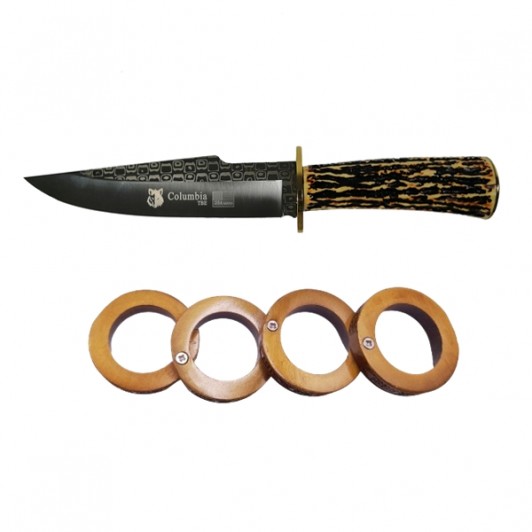 Set cutit de vanatoare Bone Blade, 31 cm si rozeta extensibia pentru autoaparare