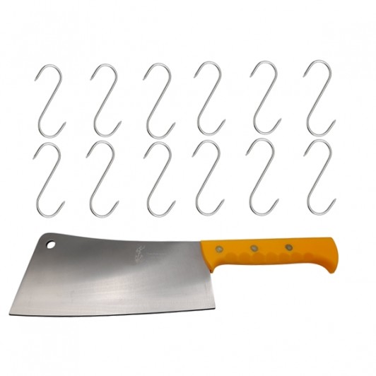 Set Satar macelarie Rough Kitchen, otel inoxidabil si 12 Carlige macelarie,inox  , 43.5 c