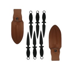 Set sase cutite de aruncat, Black Fury,  , 16.5 cm, otel inoxidabil, teaca piele inclusa