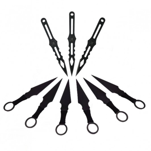 Set 9 cutite de aruncat ,  otel inoxidabil , negru