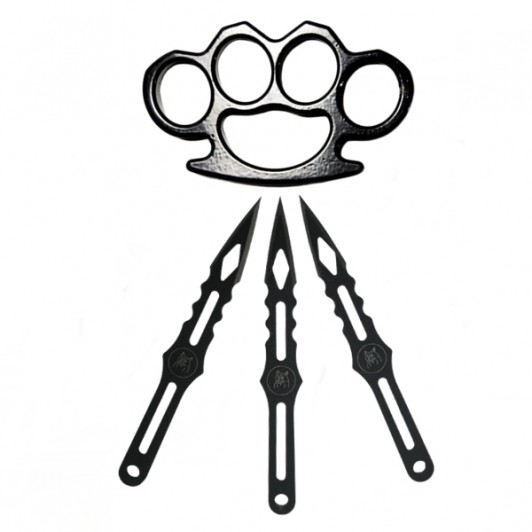 Set Rozeta si 3 Cutite de aruncat ,  Negru ,Otel inoxidabil