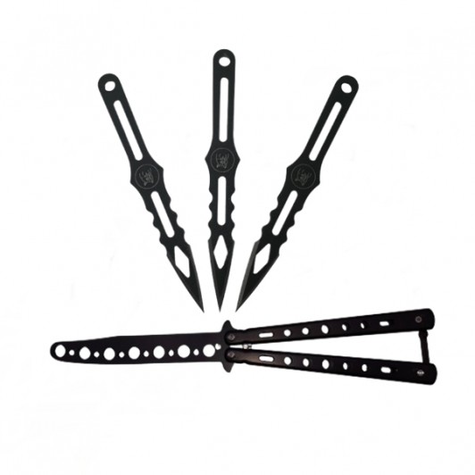 Set Briceag fluture de antrenament, Wave Blade si 3 cutite de aruncat , DEPOX®, otel inoxidabil Set Briceag fluture de antrenament, Wave Blade si 3 cutite de aruncat , DEPOX®, otel inoxidabil