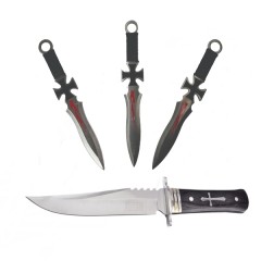 Cutit de vanatoare Tang Hunter si 3 Cutite de aruncat, 28 cm, Otel inoxidabil Cutit de vanatoare Tang Hunter si 3 Cutite de aruncat, 28 cm, Otel inoxidabil