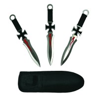 Cutit de vanatoare Tang Hunter si 3 Cutite de aruncat, 28 cm, Otel inoxidabil