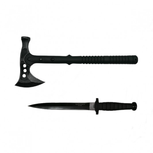 Set Cutit de vanatoare cu doua taisuri si Topor Survivor, otel inoxidabil Set Cutit de vanatoare cu doua taisuri si Topor Survivor, otel inoxidabil