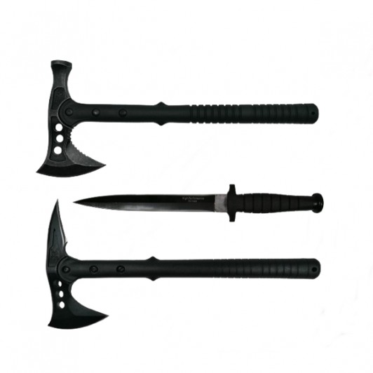 Set Cutit de vanatoare cu doua taisuri si doua Toporare Survivor, otel inoxidabil Set Cutit de vanatoare cu doua taisuri si doua Toporare Survivor, otel inoxidabil