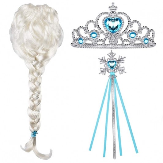Set peruca, bagheta, diadema printesa Elsa Frozen,  Halloween