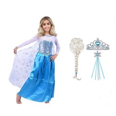 Set rochie si accesorii Elsa Frozen,  , 5-7 ani, Albastru, Halloween
