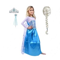 Set rochie si accesorii Elsa Frozen,  7-9 ani, Albastru, Halloween