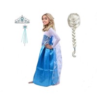 Set rochie si accesorii Elsa Frozen,  7-9 ani, Albastru, Halloween