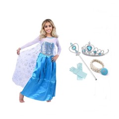 Set rochie si patru accesorii Elsa Frozen,  , 7-9 ani, Carnaval