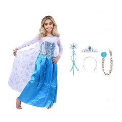 Set rochie si trei accesorii Elsa Frozen,  , 5-7 ani, Carnaval