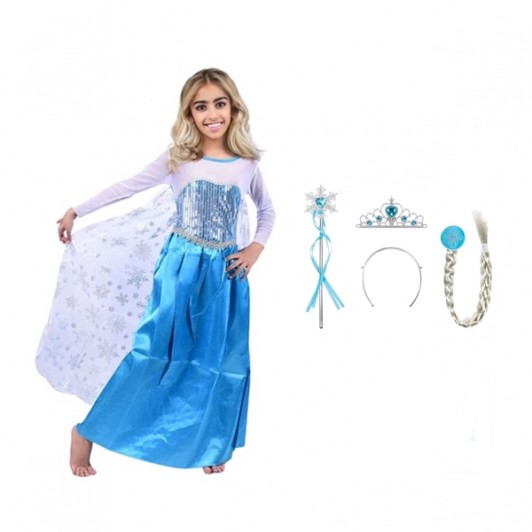 Set rochie si trei accesorii Elsa Frozen,  5-7 ani, Carnaval