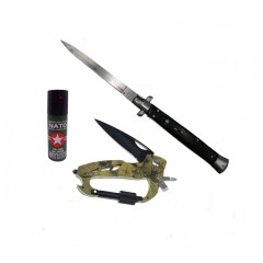 Set Spray cu Piper, Carabina multifuncionala si Briceag Stiletto, , Otel inoxidabil Set Spray cu Piper, Carabina multifuncionala si Briceag Stiletto, , Otel inoxidabil