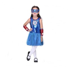 Costum Captain America fete,  , Albastru, 7-9 ani