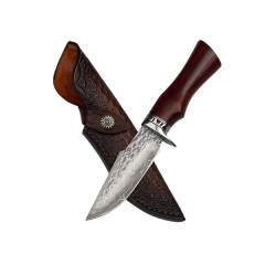 Cutit de vanatoare, Fixed Blade, Husa Piele, Otel Damasc Cutit de vanatoare, Fixed Blade, Husa Piele, Otel Damasc