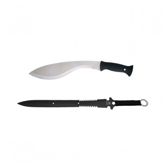 Set sabie si maceta de vanatoare, Kukri Silver, 44 cm, husa inclusa Set sabie si maceta de vanatoare, Kukri Silver, 44 cm, husa inclusa