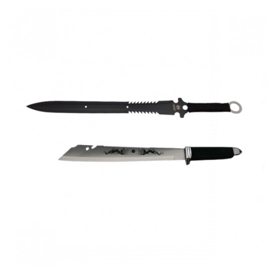 Set sabie si maceta de vanatoare, argintiu, 46 cm, teaca inclusa Set sabie si maceta de vanatoare, argintiu, 46 cm, teaca inclusa