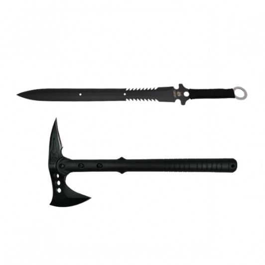 Set topor si sabie de vanatoare, DEPOX®, Pirate Skull, 39 cm Set topor si sabie de vanatoare, DEPOX®, Pirate Skull, 39 cm