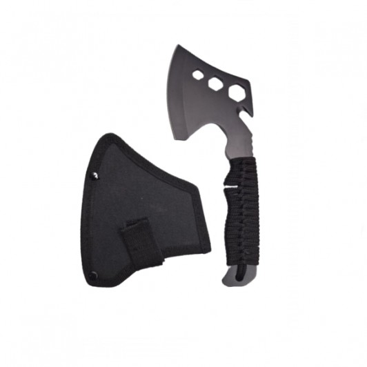 Topor multifunctional, maner paracord, inox, negru Topor multifunctional, maner paracord, inox, negru
