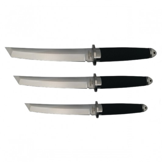 Set trei cutite de vanatoare,  otel inoxidabil, argintiu, 43 cm, toc inclus