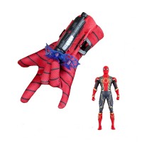 Set costum Spiderman cu muschi si manusa cu ventuze si figurina,  marime S, 3 - 5 ani