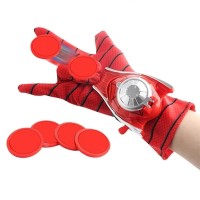 Set costum Spiderman cu muschi si manusa cu discuri,  marime M, 5-7 ani, rosu
