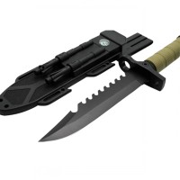 Cutit supravietuire cu ascutitor,busola,fluier si amnar,  31 cm, teaca inclusa