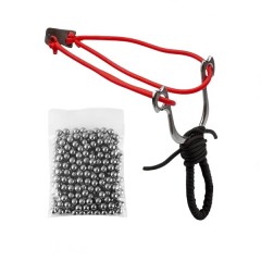 Pachet prastie metalica si 100 bile metalice, snur, negru, 15 cm