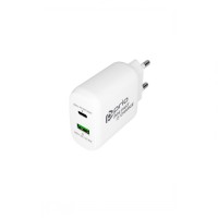 Încărcător Prio Fast Charger 25W PD PPS (USB C) + QC 3.0 (USB A), Alb
