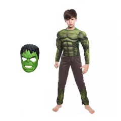 Pachet costum cu muschi Hulk si masca pentru copii, War, 120-130 cm, 7-9 ani