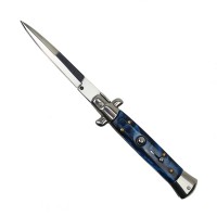 Pachet doua bricege automate, lamă stiletto, 23 cm, albastru/argintiu