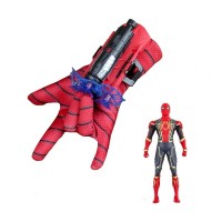 Set costum, manusa cu ventuze si figurina Spiderman, marime  5-7 ani, rosu