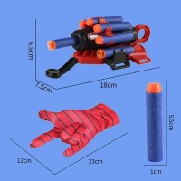 Set costum cu muschi  si manusa dispozitiv cu 7 ventuze din burete, Spiderman, 5-7 ani