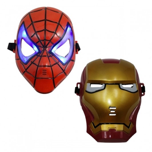 Set masca Iron Man si masca Spiderman, plastic, marime universala, tehnologie LED