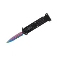 Cutit automat cu arc, OTF,  otel inoxidabil, 12.5 cm, teaca inclusa
