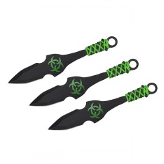 Set trei cutite de aruncare, verde, 16.5 cm, teaca inclusa