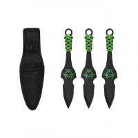 Set trei cutite de aruncare, verde, 16.5 cm, teaca inclusa