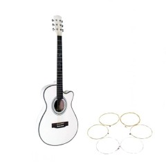 Set corzi si chitara clasica din lemn, Cutaway alb, 95 cm Set corzi si chitara clasica din lemn, Cutaway alb, 95 cm