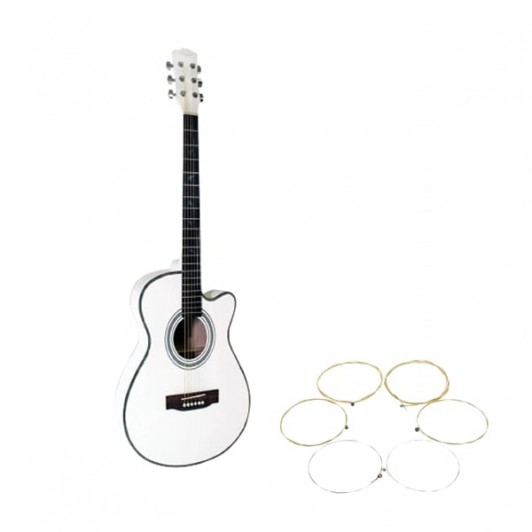 Set corzi si chitara clasica din lemn, Cutaway alb, 95 cm Set corzi si chitara clasica din lemn, Cutaway alb, 95 cm