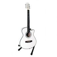 Set stativ si chitara clasica din lemn, Cutaway alb, 95 cm
