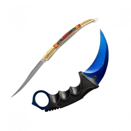 Set cutit karambit si cutit spaniol, otel inoxidabil,19 cm , albastru Set cutit karambit si cutit spaniol, otel inoxidabil,19 cm , albastru