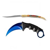Set cutit karambit si cutit spaniol, otel inoxidabil,19 cm , albastru Set cutit karambit si cutit spaniol, otel inoxidabil,19 cm , albastru