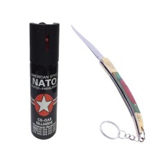 Set spray cu piper si cutit model spaniol 18 cm, auto-aparare, 90 ml