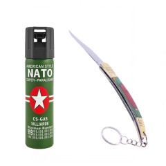Set spray cu piper si cutit model spaniol 20.5 cm, auto-aparare, 110 ml, verde