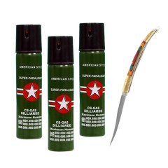 Set cutit model spaniol 15 cm si trei sprayuri piper, auto-aparare, 110 ml, verde
