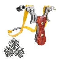 Set prastie cu laser si 100 bile metalice 6 mm, 11.5 cm, boloboc, maner lemn, maro
