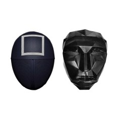 Set doua masti pentru carnaval, Squid Game, Patrat, Lider, Negru Set doua masti pentru carnaval, Squid Game, Patrat, Lider, Negru